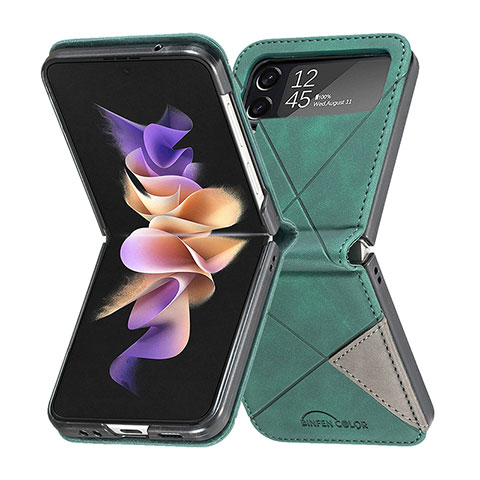 Custodia Lusso Pelle e Plastica Opaca Cover per Samsung Galaxy Z Flip4 5G Verde