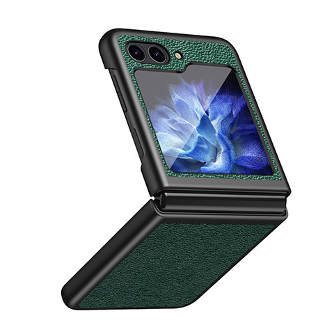 Custodia Lusso Pelle e Plastica Opaca Cover QH2 per Samsung Galaxy Z Flip5 5G Verde