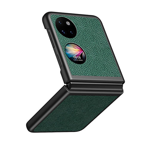 Custodia Lusso Pelle e Plastica Opaca Cover QH4 per Huawei P50 Pocket Verde