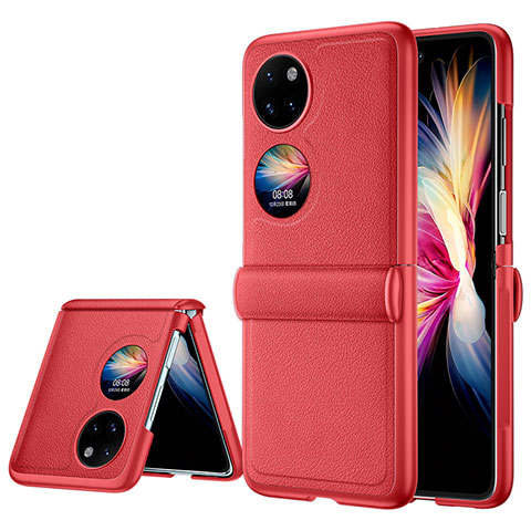 Custodia Lusso Pelle e Plastica Opaca Cover QK2 per Huawei P50 Pocket Rosso