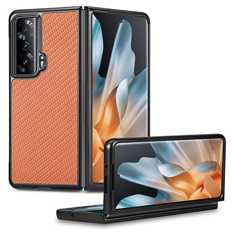 Custodia Lusso Pelle e Plastica Opaca Cover S01D per Huawei Honor Magic Vs 5G Arancione