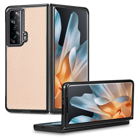 Custodia Lusso Pelle e Plastica Opaca Cover S01D per Huawei Honor Magic Vs 5G Oro