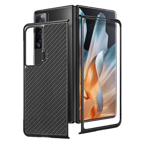 Custodia Lusso Pelle e Plastica Opaca Cover S02D per Huawei Honor Magic Vs 5G Nero