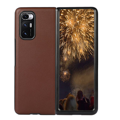 Custodia Lusso Pelle e Plastica Opaca Cover S04 per Xiaomi Mix Fold 5G Marrone