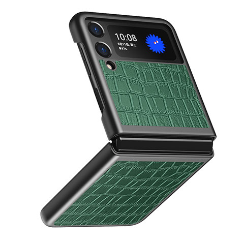 Custodia Lusso Pelle e Plastica Opaca Cover S07 per Samsung Galaxy Z Flip3 5G Verde