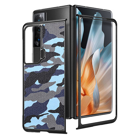 Custodia Lusso Pelle e Plastica Opaca Cover S07D per Huawei Honor Magic Vs 5G Blu