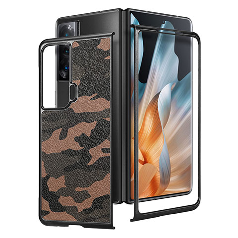 Custodia Lusso Pelle e Plastica Opaca Cover S07D per Huawei Honor Magic Vs 5G Marrone