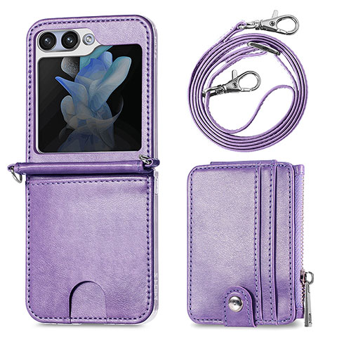 Custodia Lusso Pelle e Plastica Opaca Cover S07D per Samsung Galaxy Z Flip5 5G Viola