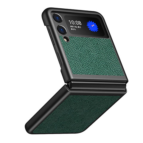 Custodia Lusso Pelle e Plastica Opaca Cover S09 per Samsung Galaxy Z Flip3 5G Verde