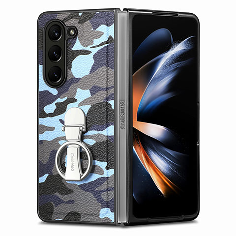 Custodia Lusso Pelle e Plastica Opaca Cover S09D per Samsung Galaxy Z Fold5 5G Blu