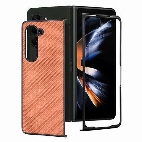 Custodia Lusso Pelle e Plastica Opaca Cover SD1 per Samsung Galaxy Z Fold5 5G Marrone