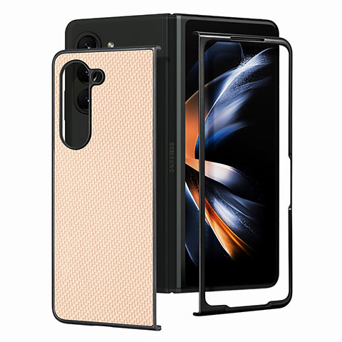 Custodia Lusso Pelle e Plastica Opaca Cover SD1 per Samsung Galaxy Z Fold5 5G Oro