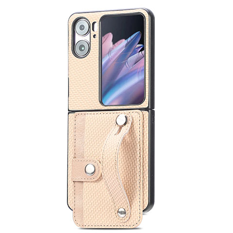 Custodia Lusso Pelle e Plastica Opaca Cover SD10 per Oppo Find N2 Flip 5G Oro