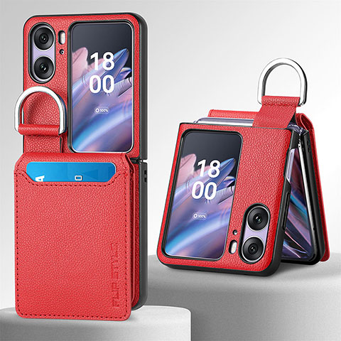 Custodia Lusso Pelle e Plastica Opaca Cover SD12 per Oppo Find N2 Flip 5G Rosso