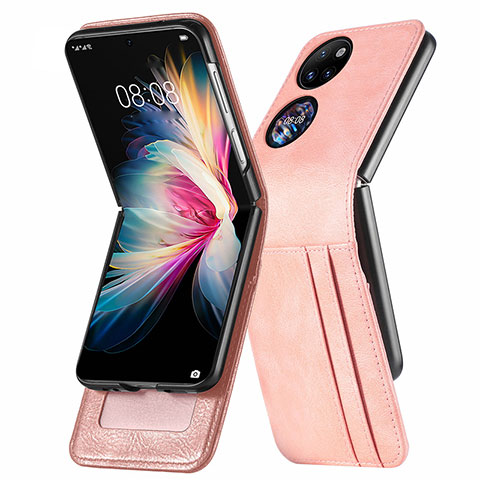 Custodia Lusso Pelle e Plastica Opaca Cover SD3 per Huawei P50 Pocket Oro Rosa