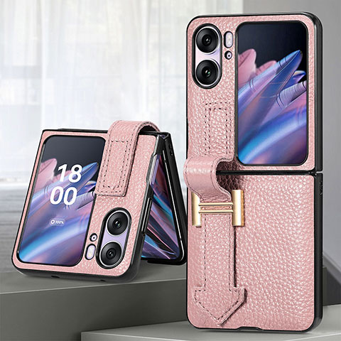 Custodia Lusso Pelle e Plastica Opaca Cover SD4 per Oppo Find N2 Flip 5G Rosa