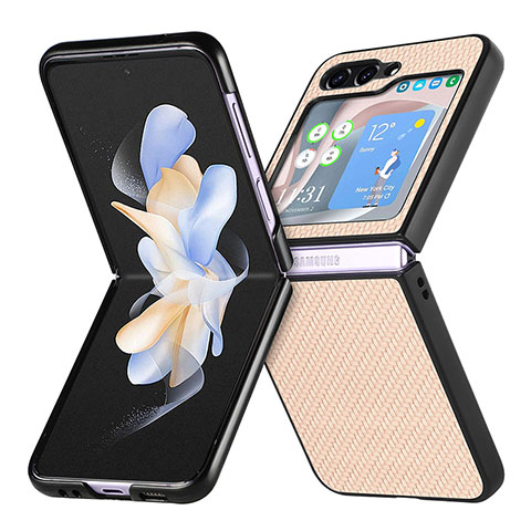 Custodia Lusso Pelle e Plastica Opaca Cover SD5 per Samsung Galaxy Z Flip5 5G Oro