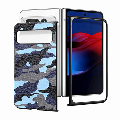 Custodia Lusso Pelle e Plastica Opaca Cover SD6 per Google Pixel Fold 5G Blu