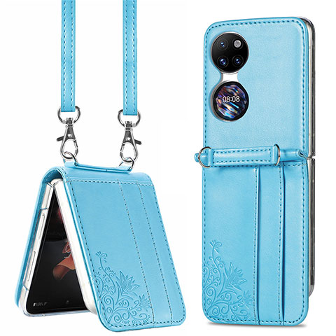 Custodia Lusso Pelle e Plastica Opaca Cover SD6 per Huawei P60 Pocket Cielo Blu