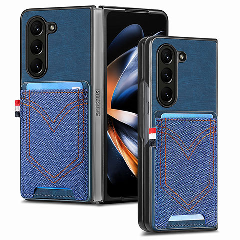 Custodia Lusso Pelle e Plastica Opaca Cover SD7 per Samsung Galaxy Z Fold5 5G Blu