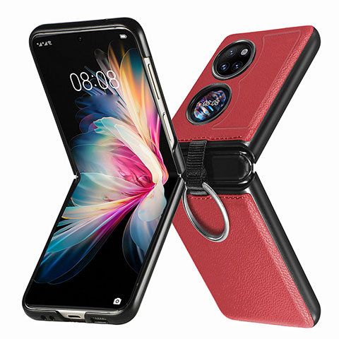 Custodia Lusso Pelle e Plastica Opaca Cover SD8 per Huawei P50 Pocket Rosso