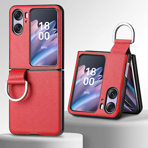 Custodia Lusso Pelle e Plastica Opaca Cover SD8 per Oppo Find N2 Flip 5G Rosso