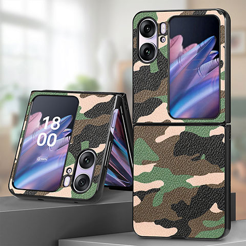 Custodia Lusso Pelle e Plastica Opaca Cover SD9 per Oppo Find N2 Flip 5G Verde