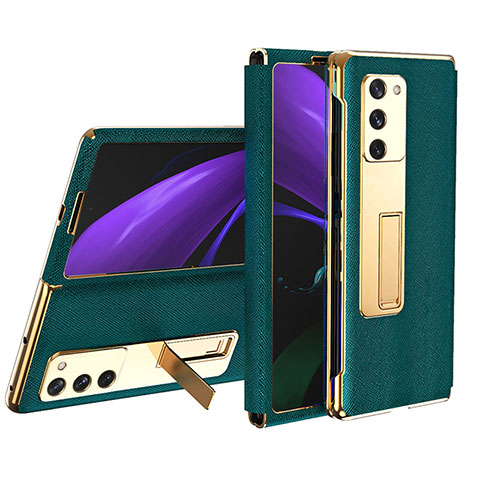 Custodia Lusso Pelle e Plastica Opaca Cover T02 per Samsung Galaxy Z Fold2 5G Verde