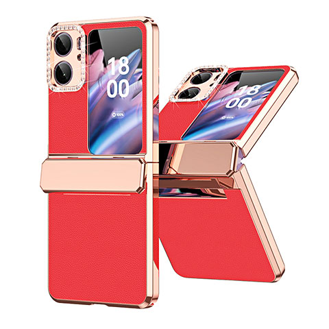 Custodia Lusso Pelle e Plastica Opaca Cover WZ1 per Oppo Find N2 Flip 5G Rosso