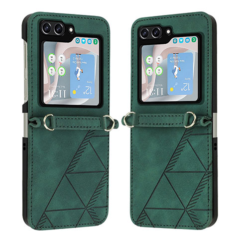 Custodia Lusso Pelle e Plastica Opaca Cover YB4 per Samsung Galaxy Z Flip5 5G Verde