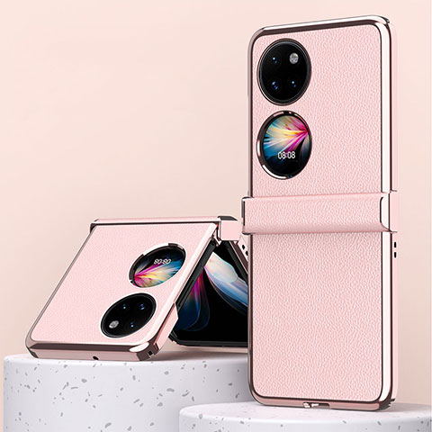 Custodia Lusso Pelle e Plastica Opaca Cover ZL2 per Huawei P50 Pocket Oro Rosa