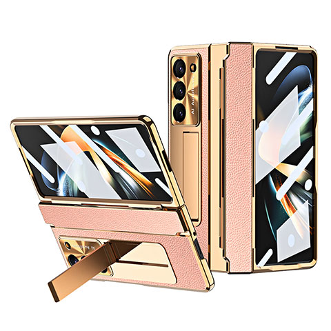 Custodia Lusso Pelle e Plastica Opaca Cover ZL3 per Samsung Galaxy Z Fold5 5G Oro Rosa