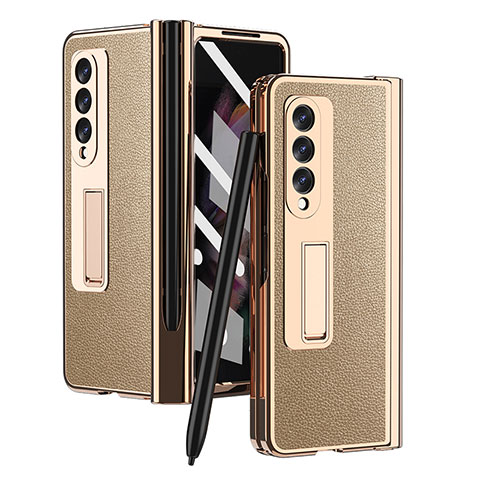 Custodia Lusso Pelle e Plastica Opaca Cover ZL4 per Samsung Galaxy Z Fold3 5G Oro