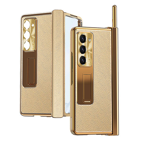 Custodia Lusso Pelle e Plastica Opaca Cover ZL4 per Samsung Galaxy Z Fold5 5G Oro