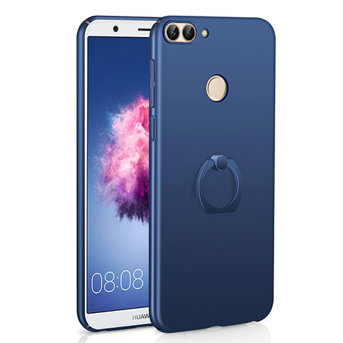 Custodia Plastica Rigida Cover Opaca con Anello Supporto A01 per Huawei Enjoy 7S Blu