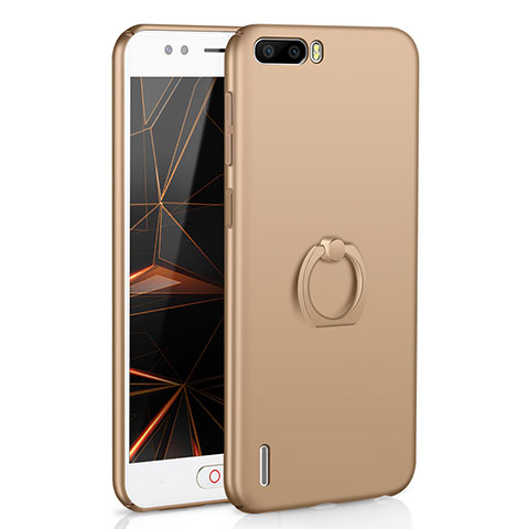 Custodia Plastica Rigida Cover Opaca con Anello Supporto A01 per Huawei Honor 6 Plus Oro