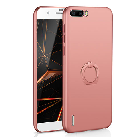 Custodia Plastica Rigida Cover Opaca con Anello Supporto A01 per Huawei Honor 6 Plus Oro Rosa