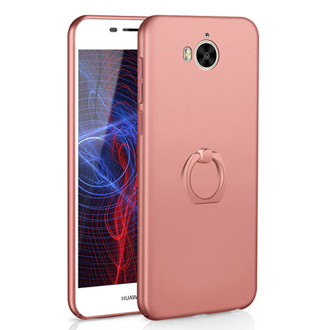 Custodia Plastica Rigida Cover Opaca con Anello Supporto A01 per Huawei Honor Play 6 Oro Rosa