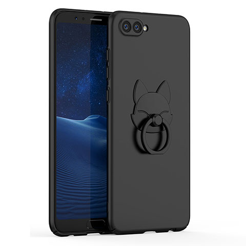 Custodia Plastica Rigida Cover Opaca con Anello Supporto A01 per Huawei Honor V10 Nero