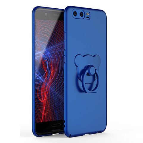 Custodia Plastica Rigida Cover Opaca con Anello Supporto A01 per Huawei P10 Blu