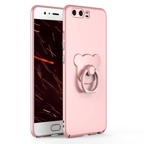 Custodia Plastica Rigida Cover Opaca con Anello Supporto A01 per Huawei P10 Oro Rosa