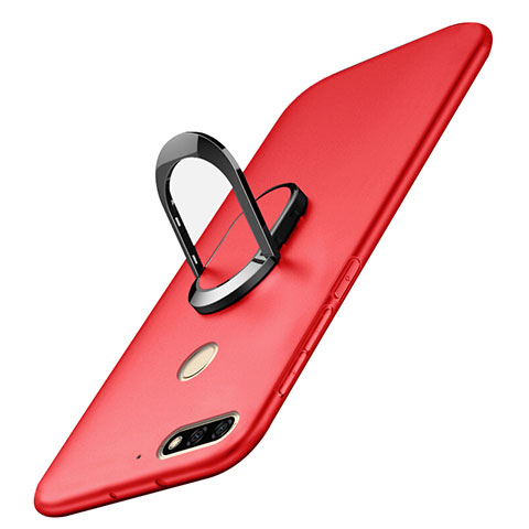 Custodia Plastica Rigida Cover Opaca con Anello Supporto A01 per Huawei Y7 (2018) Rosso