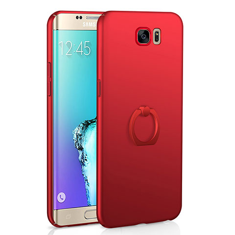 Custodia Plastica Rigida Cover Opaca con Anello Supporto A01 per Samsung Galaxy S6 Edge SM-G925 Rosso