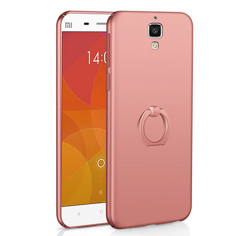 Custodia Plastica Rigida Cover Opaca con Anello Supporto A01 per Xiaomi Mi 4 LTE Oro Rosa