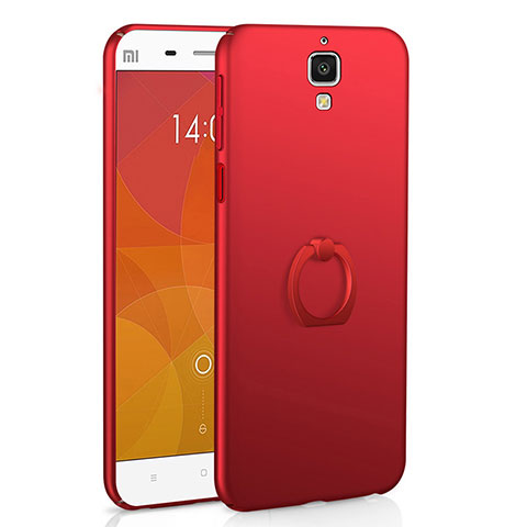 Custodia Plastica Rigida Cover Opaca con Anello Supporto A01 per Xiaomi Mi 4 LTE Rosso