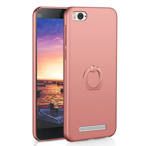 Custodia Plastica Rigida Cover Opaca con Anello Supporto A01 per Xiaomi Mi 4C Oro Rosa