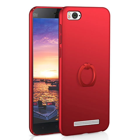 Custodia Plastica Rigida Cover Opaca con Anello Supporto A01 per Xiaomi Mi 4C Rosso
