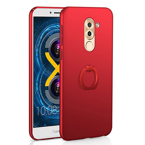 Custodia Plastica Rigida Cover Opaca con Anello Supporto A02 per Huawei GR5 (2017) Rosso