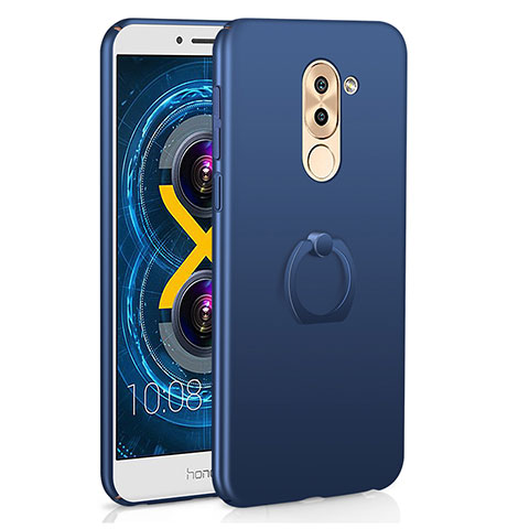 Custodia Plastica Rigida Cover Opaca con Anello Supporto A02 per Huawei Honor 6X Blu