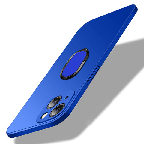 Custodia Plastica Rigida Cover Opaca con Magnetico Anello Supporto A01 per Apple iPhone 15 Plus Blu